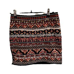 H&M Skirt Women's Size 2 Beaded & Embroidered  Multi Design Black  Mini Skirt
